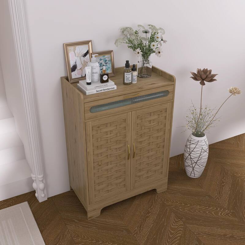 30 Inch Coffee Bar Cabinet, Modern Farmhouse Buffet Sideboard with Drawer and Adjustable Shelf, Two Cabinet Doors