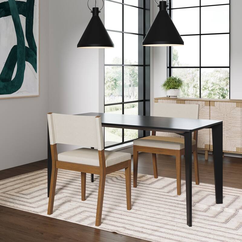 Linus Modern Upholstered Dining Chair, Solid Rubberwood Legs