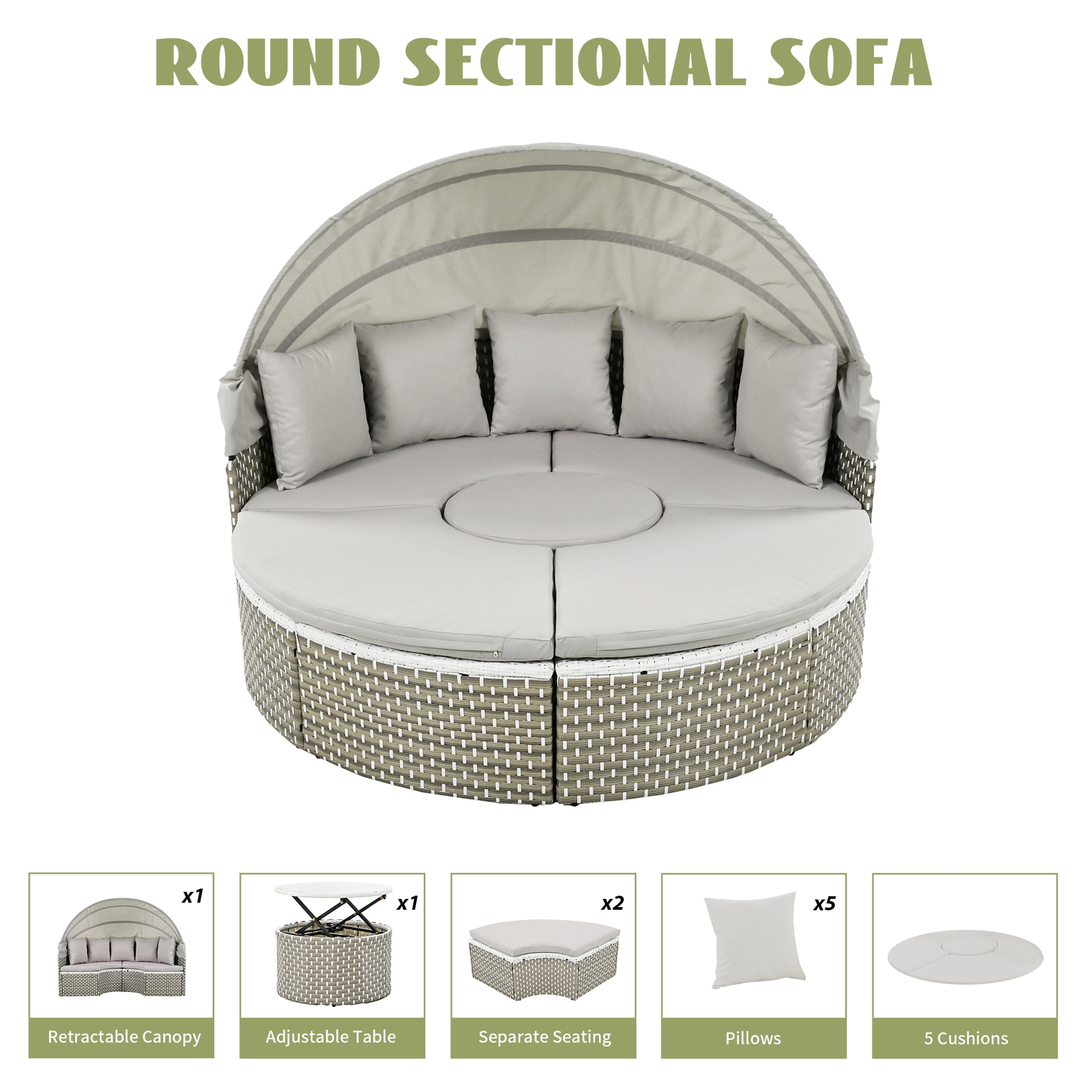 Patio Furniture Round Outdoor Sectional Sofa Set