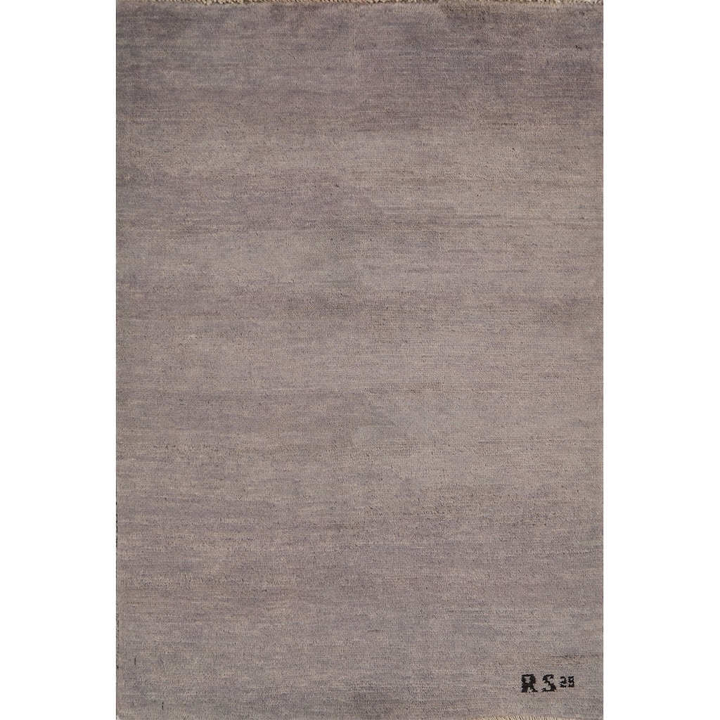 Gabbeh Modern Foyer Rug Handmade Grey Solid Wool Carpet - 2'10"x 3'11"