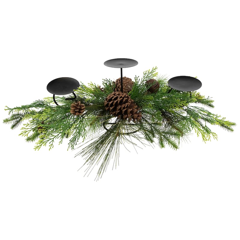 Real Touch™️ Jingle Bell and Pine Cones Christmas Pillar Candle Holder - 30"