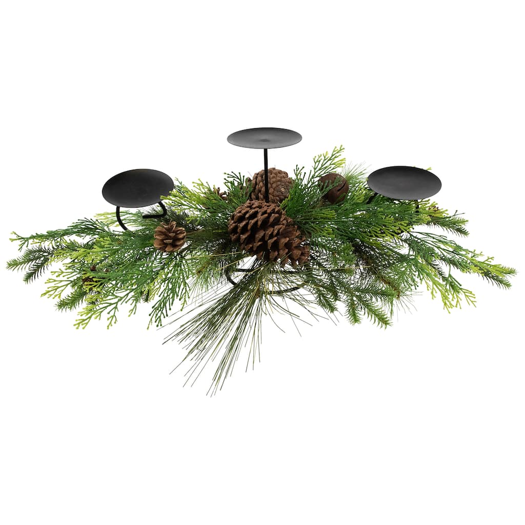 Real Touch™️ Jingle Bell and Pine Cones Christmas Pillar Candle Holder - 30"