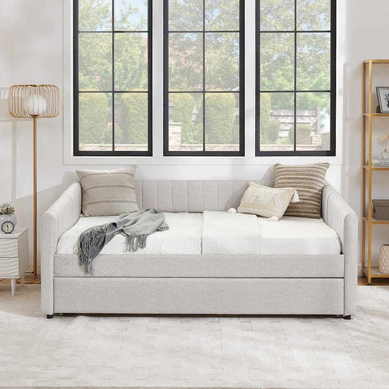 Vertical Stripes Daybed with Trundle Upholstered Sofa Bed
