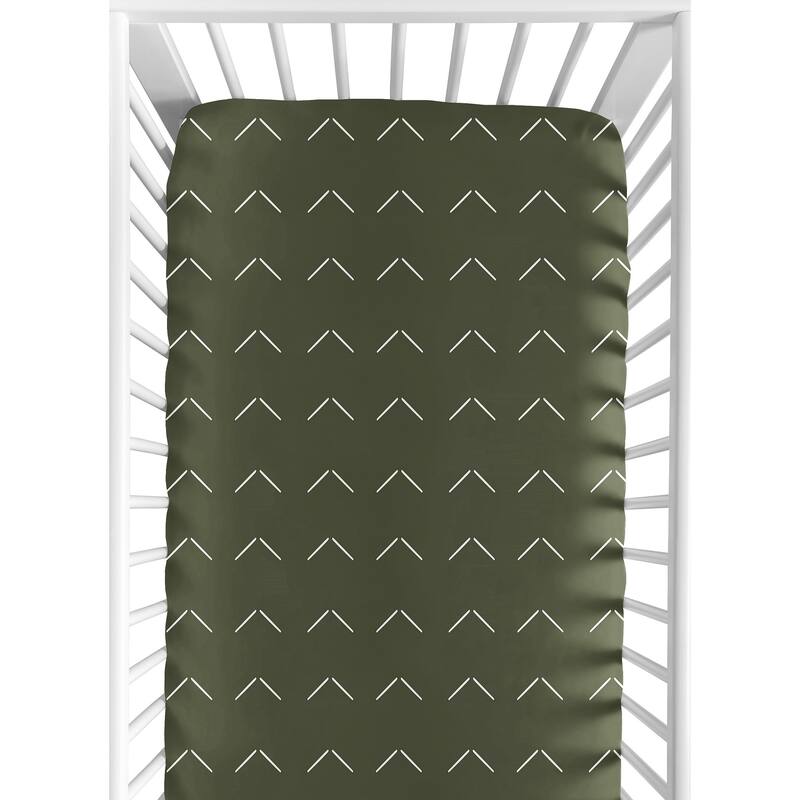 Hunter Green Boho Arrow Boy Fitted Crib Sheet - White Bohemian Tribal Southwest Chevron Geometric Herringbone Woodland