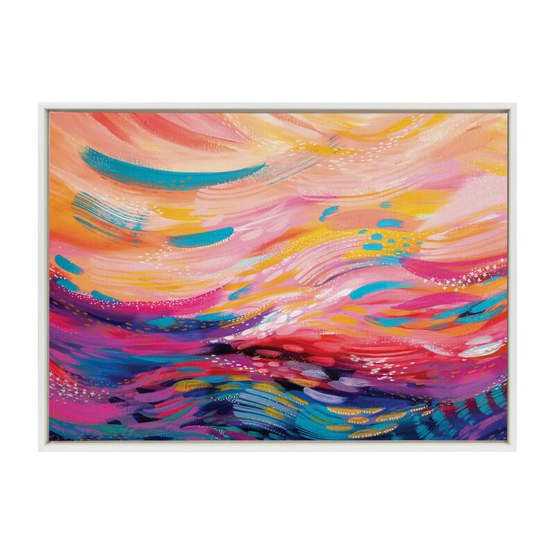 Kate and Laurel Sylvie Brush Strokes 90 Framed Canvas by Jessi Raulet - 28x38 - Plastic - White
