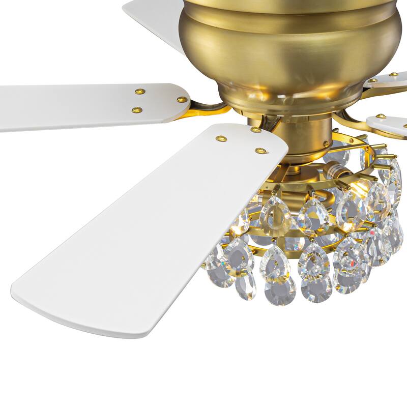 48-inch Modern Brass Crystal Low Profile Chandelier Ceiling Fan with Light and Remote Control - 48"Wx15.1"H