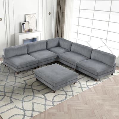 Furniture of America Sienta Modern 6-Piece Corduroy Modular Sectional with Ottoman