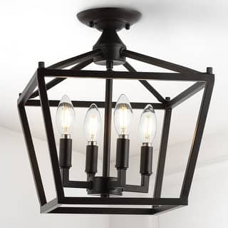 JONATHAN Y Milton Mini Lantern 4-Light Iron Modern Farmhouse LED Flush Mount