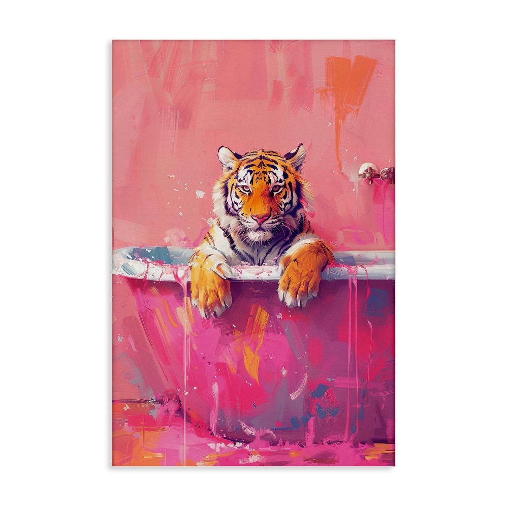 Stupell Bright Bathing Tiger in Tub Canvas Wall Art Design By LSR Design Studio