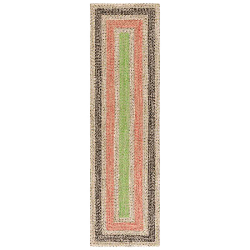 SAFAVIEH Handmade Braided Anushka Indoor/Outdoor Machine Washable Rug - 2'3" x 8' Runner - Black/Light Green