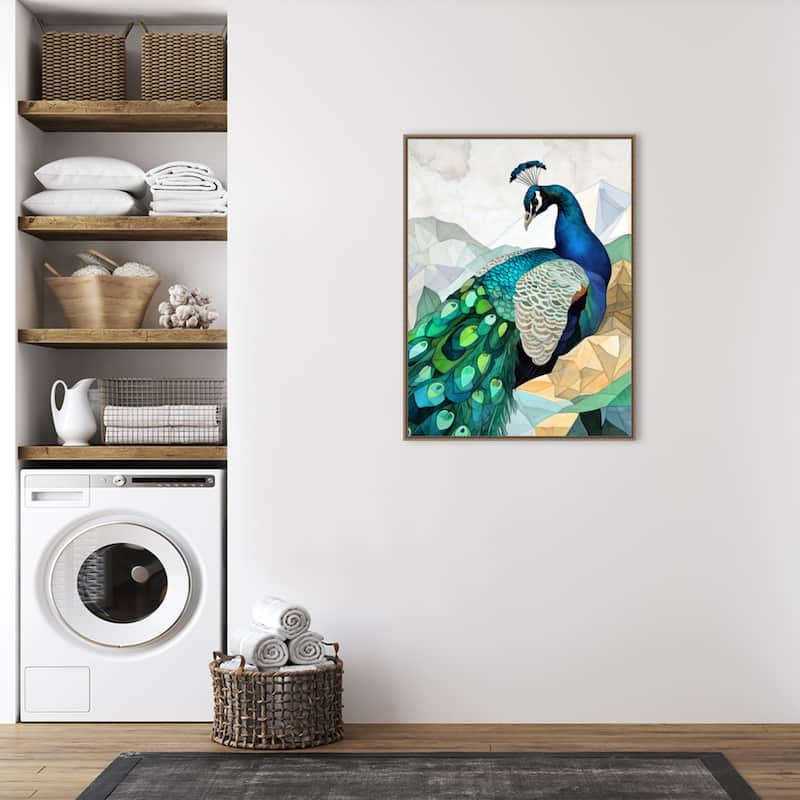 Animal Watercolor Art Bird Peacock by Justyna Jaszke Framed Canvas Wall Art