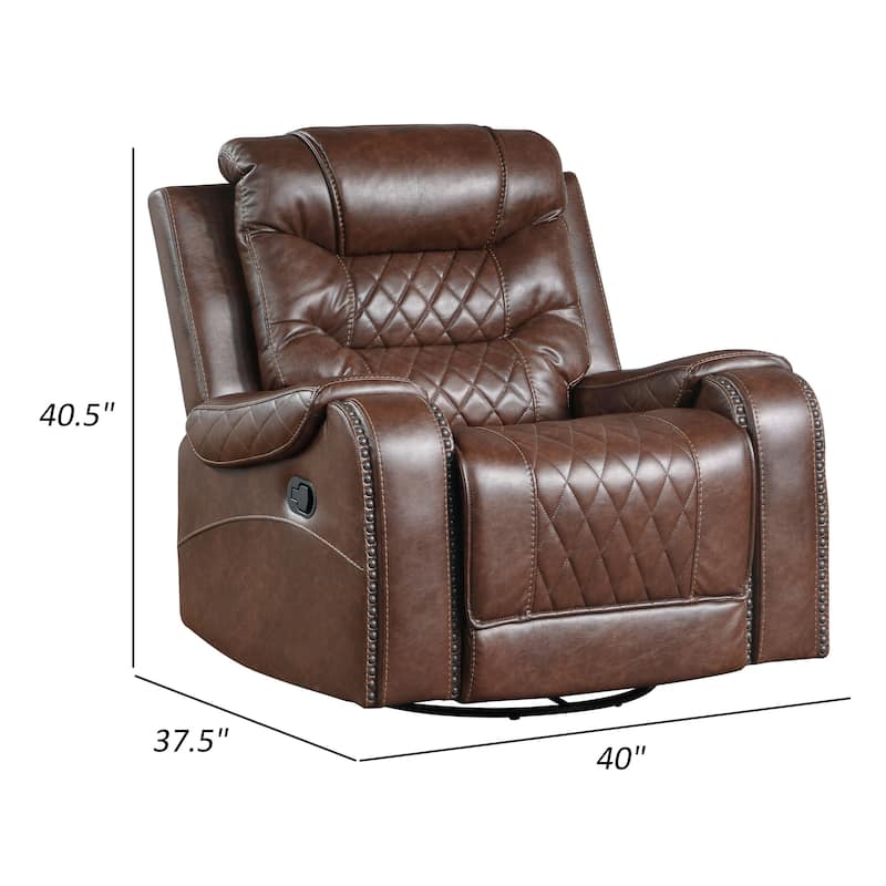 Paul 38 Inch Manual Swivel Glider Recliner Chair, Brown Faux Leather