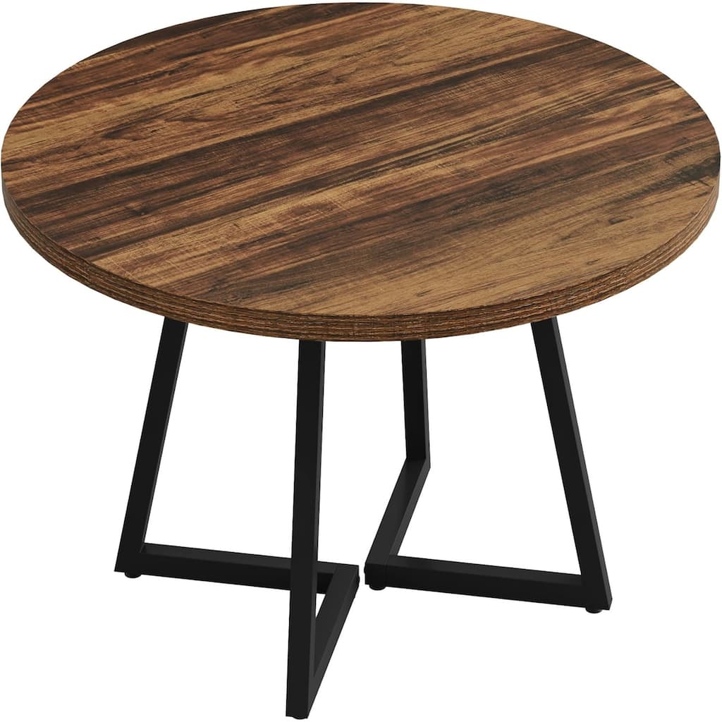 Vintage Brown Rustic Round Dining Table with MDF Top with Black Metal Frame Kitchen or Living Room - 31.49"L x 31.49"W x 29.52"H
