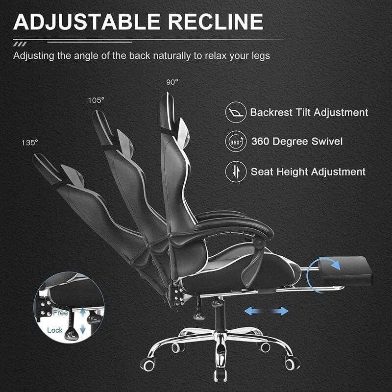Lucklife Gaming Chair Computer Chair with Footrest and Lumbar Support for Office or Gaming