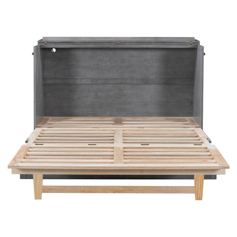 Murphy Bed Cube Cabinet with a Large Drawer, Full/Queen Size Murphy Chest Bed, Folding Murphy Bed Cabinet for Bedroom