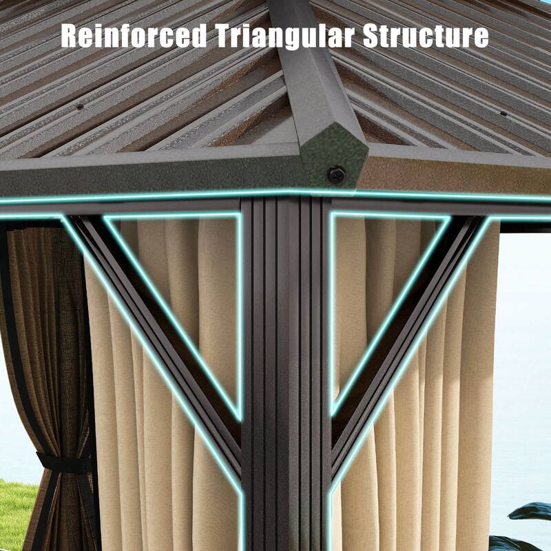 Costway 16 x 12 FT Hardtop Gazebo with Netting Heavy-Duty Double-Roof - Coffee - See Details