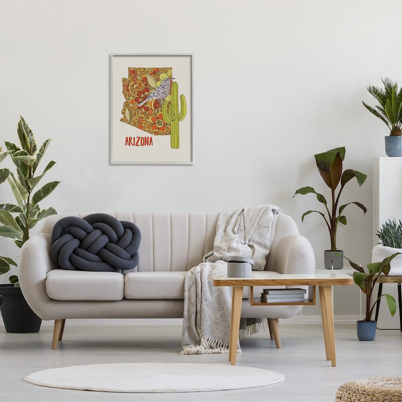 Stupell Arizona State Bird Detailed Cactus Floral Pattern Framed Wall Art, Design by Valentina Harper