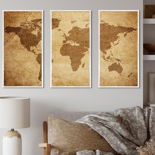 Designart "Ancient Map of The World V" Vintage Framed Wall Art Set of 3 ...