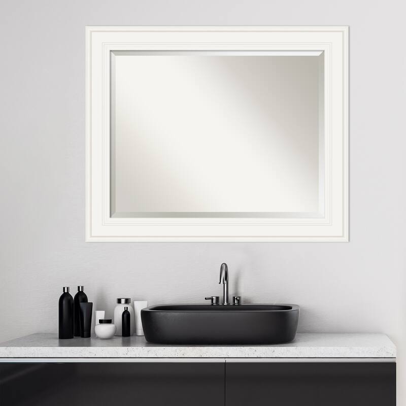 Beveled Bathroom Wall Mirror - Ridge White Frame - Ridge White