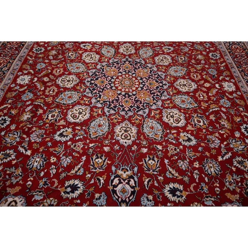 Red Traditional Kashan Turkish Area Rug Machine Made Oriental Carpet - 9'9" x 12'10"