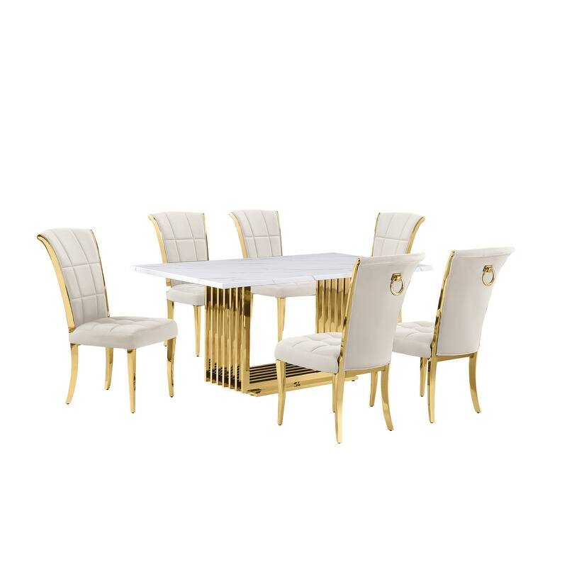 Best Quality Furniture D310/1-SC320-7 Dining Set with 68" White Marble Top