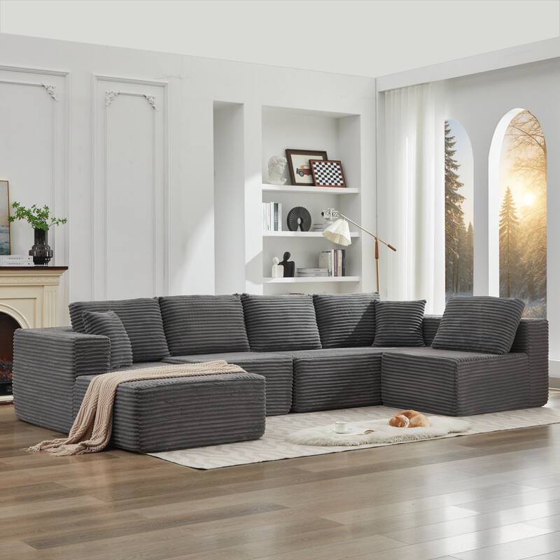 Roomfitters Modular Sectional Sofa, Deep Seat L-Shaped Cloud Couch with Left Chaise in Plush Corduroy for Living Room Comfort - Grey