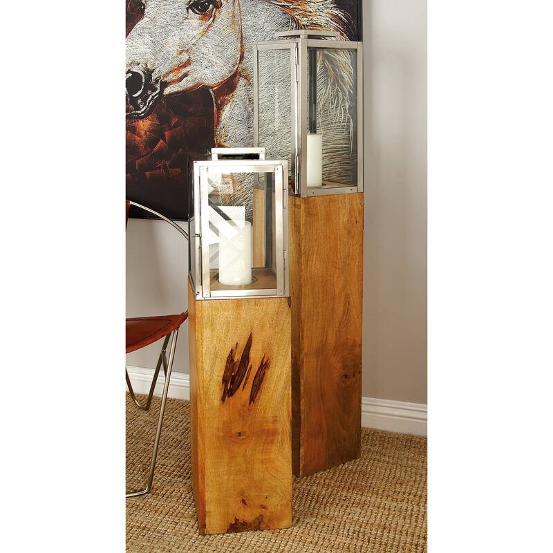 Brown Mango Wood Handmade Decorative Indoor Outdoor Candle Lantern - Brown