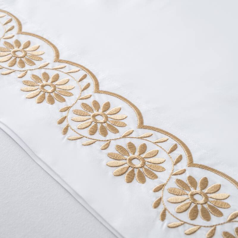 Hotel Style 200TC Cotton Percale Pillowcases, Floral Embroidery, 2Pack, 4 Patterns, 20x30"