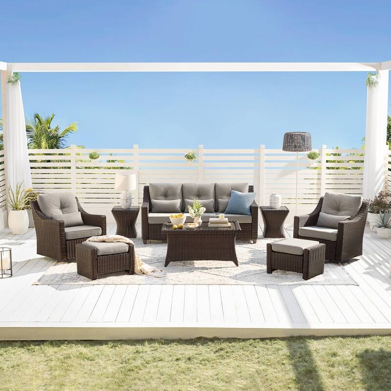 Spruce & Spring Murphy 8-Piece Outdoor Wicker Patio Furniture Conversation Sofa Sets