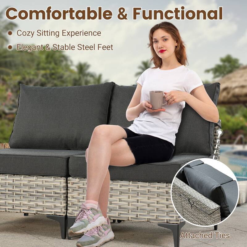 HOOOWOOO 10-piece Wicker Patio Furniture Set Sectional Sofa with Swivel Chair