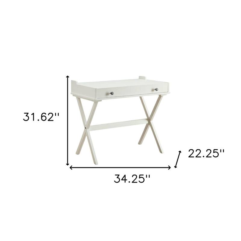 HomeRoots 34" Antiqued White Wood Flip Top Desk