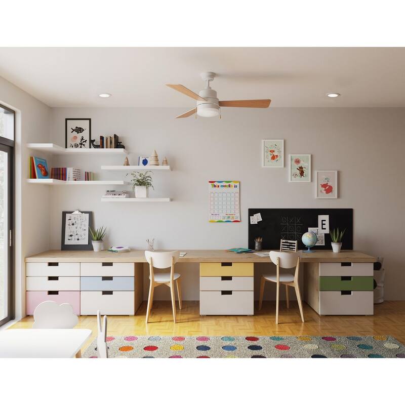 Trevina V 52 in. LED Indoor Satin White Modern Ceiling Fan with Light Kit and White Opal Shade - Medium