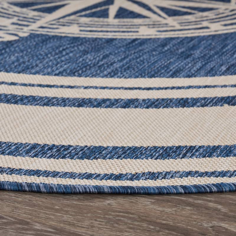 Sevita Tides Nautical Compass Blue/White Indoor/Outdoor Area Rug