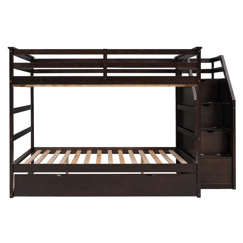 Bunk Bed with Twin Size Trundle and 3 Storage Stairs