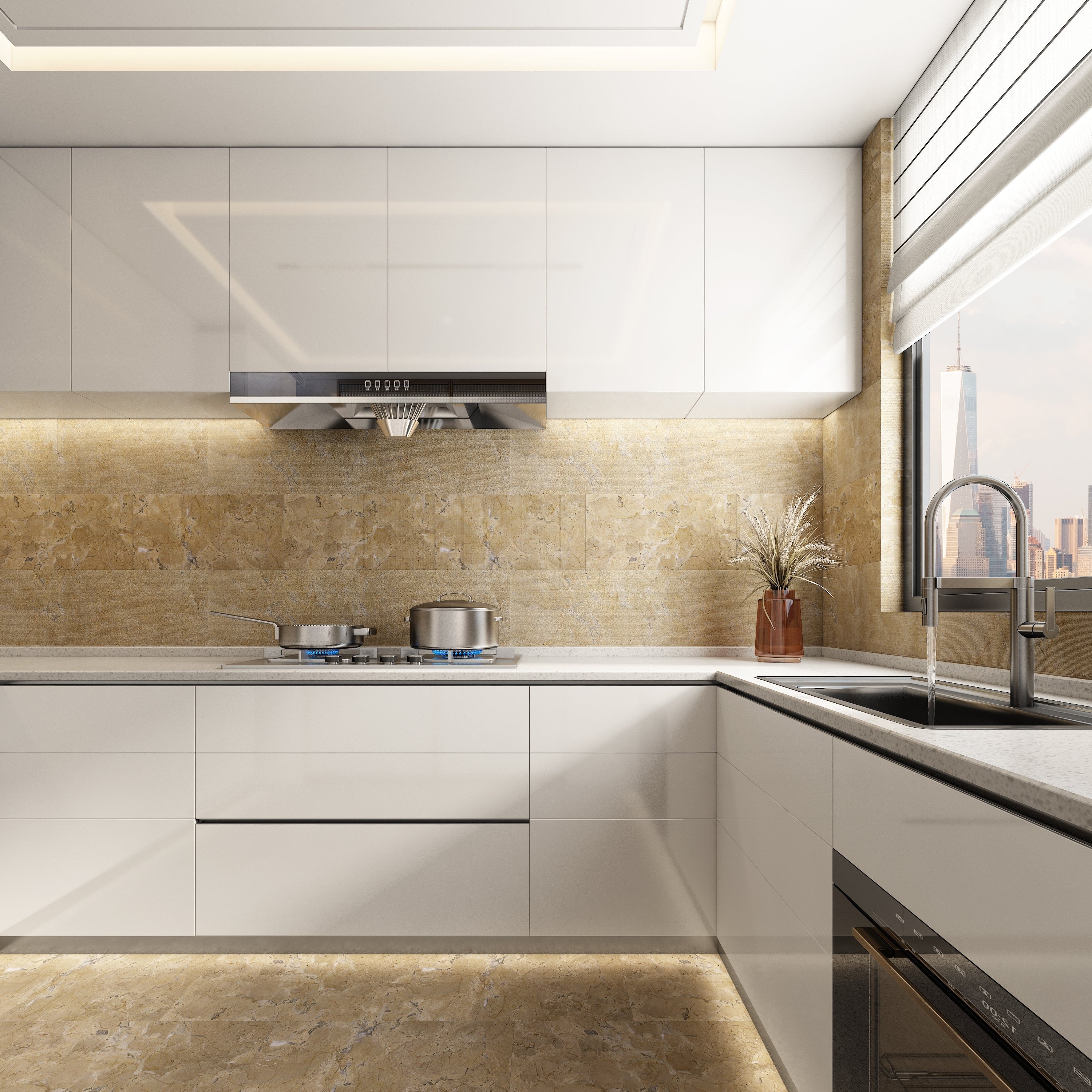 12*24 Polished Beige Natural Marble, for Wall and Floor(8 sq. ft./Case)
