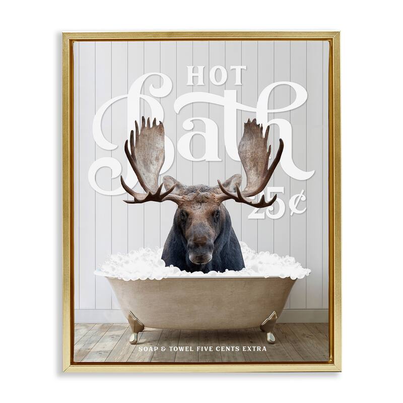 Stupell Vintage Bathroom Moose Ad Framed Floater Canvas Wall Art Design by Lettered and Lined