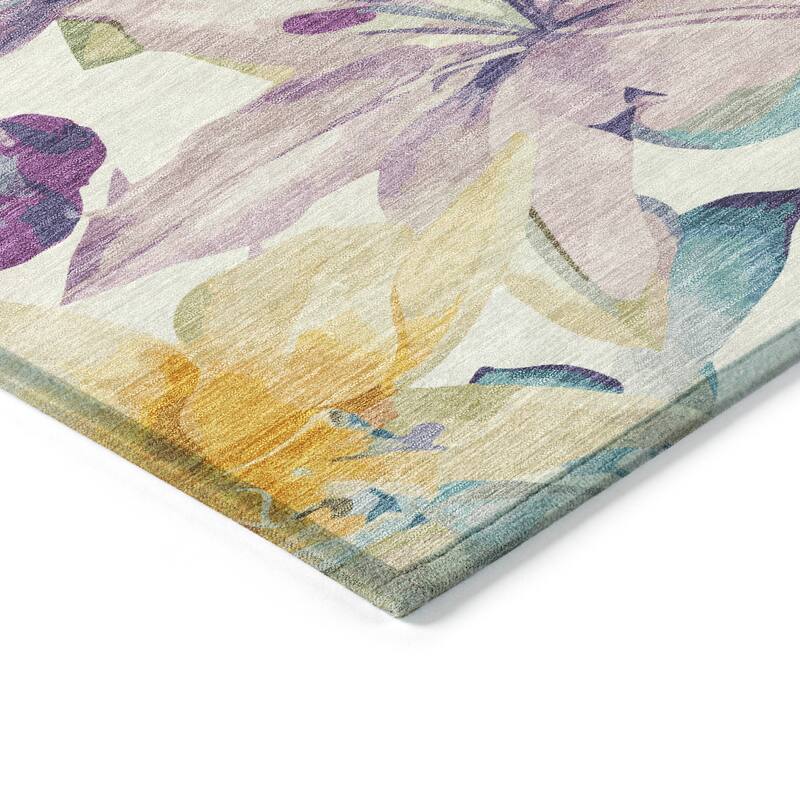 Machine Washable Indoor/ Outdoor Modern Floral Chantille Rug