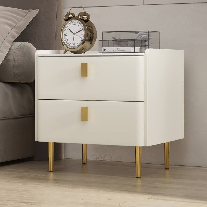 Modern Luxury 2-drawer Faux Leather Bedroom Nightstand