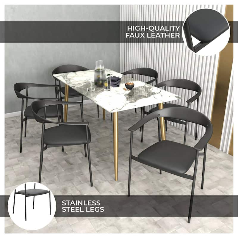 Kora Upholstered Faux Leather Dining Arm Chair with Powder Coated Steel Legs by LeisureMod