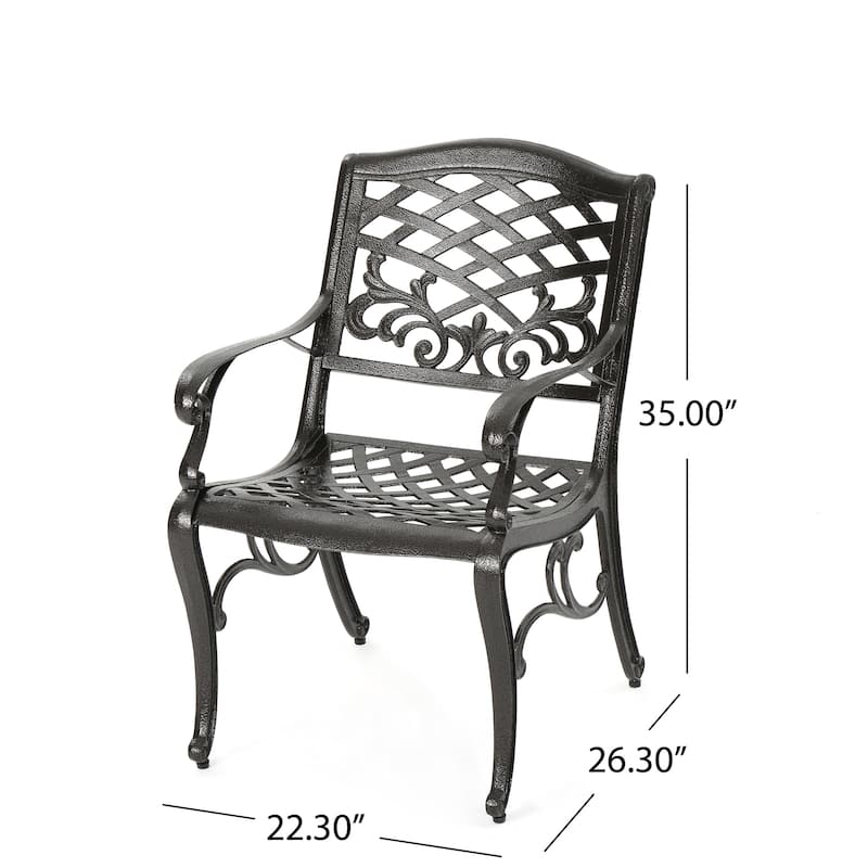 Bronze Aluminum Arm Chair Set of 2 Outdoor Dining Chairs with Scroll Design 35H