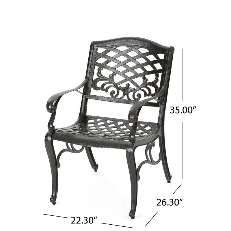 Roomfitters Outdoor Aluminum Dining Set with Lattice-Pattern Round Table and Four Armchairs for Stylish Patio Dining