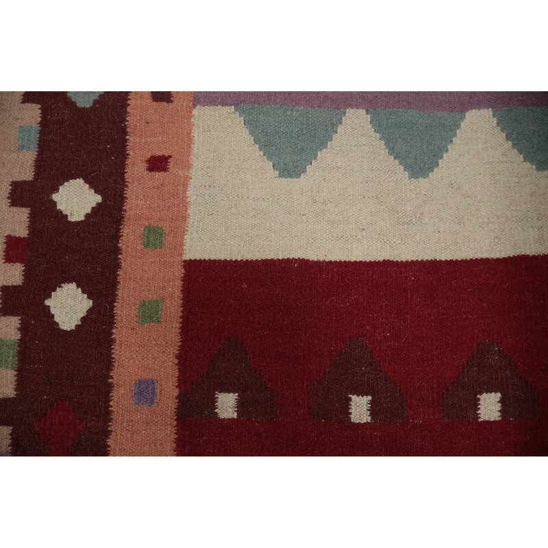 Hand Woven Oriental 100% Wool Carpet Southwestern Tribal Multi-Colored Kilim Runner Rug - 9' 10'' X 3' 2''