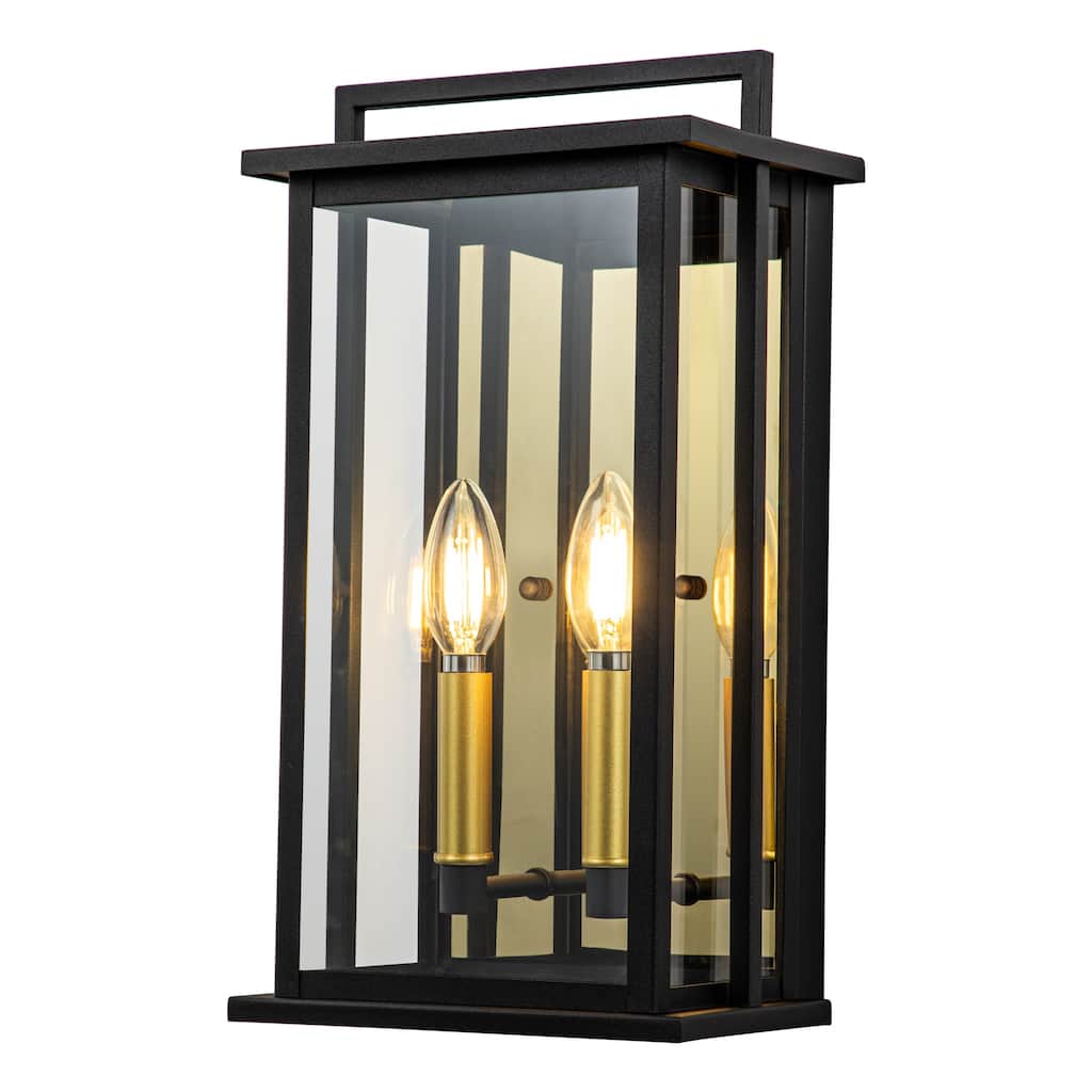 Outdoor Wall sconce with gold candelabra interior - Black