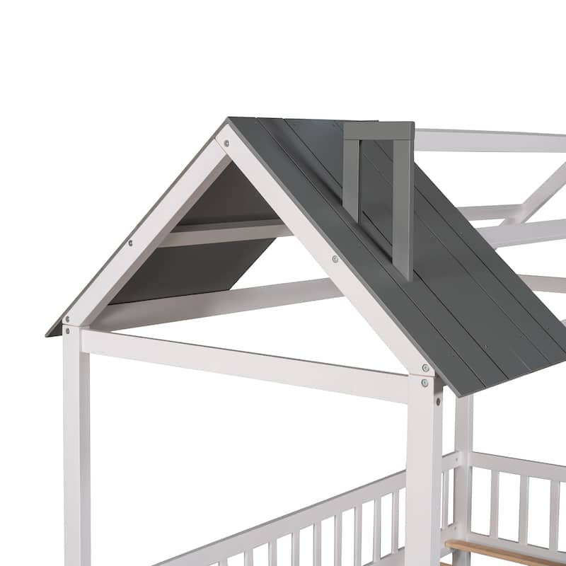 Twin Size White House Bed with Roof, Fence, and Sturdy Wood Frame