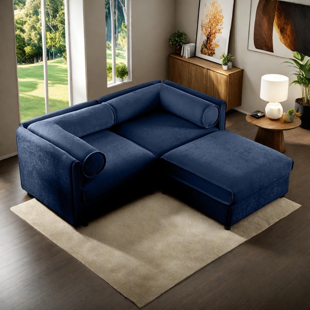 75.5" Chenille Upholstered L-Shaped Modular Sectional Sofa with Storage Seat, DIY Combination