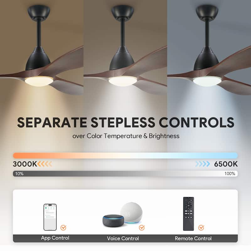 CO-Z Mid-century Modern 3 - Blade Smart LED Ceiling Fan with Dimmable Light and Remote