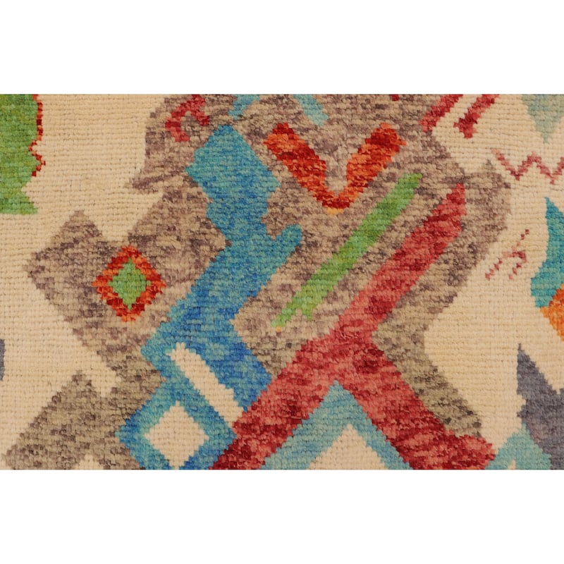 Boho Chic Balochi Galindo Beige/Blue Hand Knotted Wool Rug - 3'6'' x 5'1''