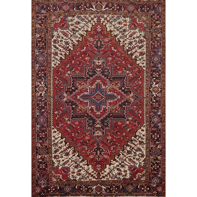 Hand Knotted Oriental 100% Wool Carpet Traditional Medallion Red Heriz Area Rug - 9' 4'' X 7' 0''
