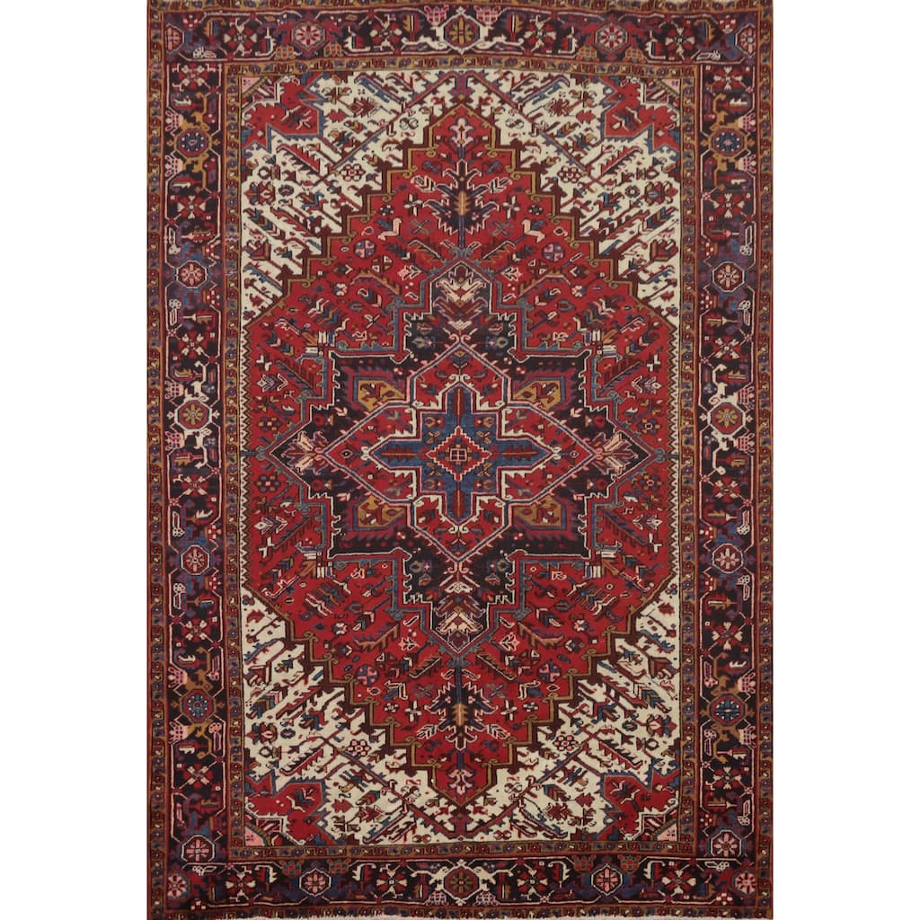 Hand Knotted Oriental 100% Wool Carpet Traditional Medallion Red Heriz Area Rug - 9' 4'' X 7' 0''