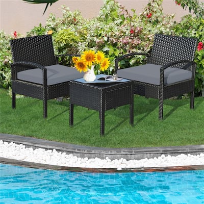 Outdoor Rattan Patio Conversation Set with Seat Cushions (Set of 3)